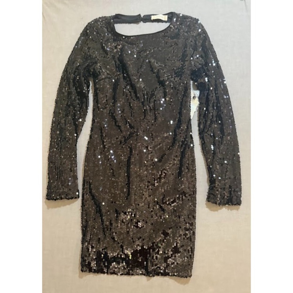 Altar'd State Dress Women Extra Small Black Sequins Long Sleeve Mini Ladies.